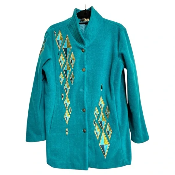 Bob Mackie Teal Fleece Jacket - Picture 4 of 8